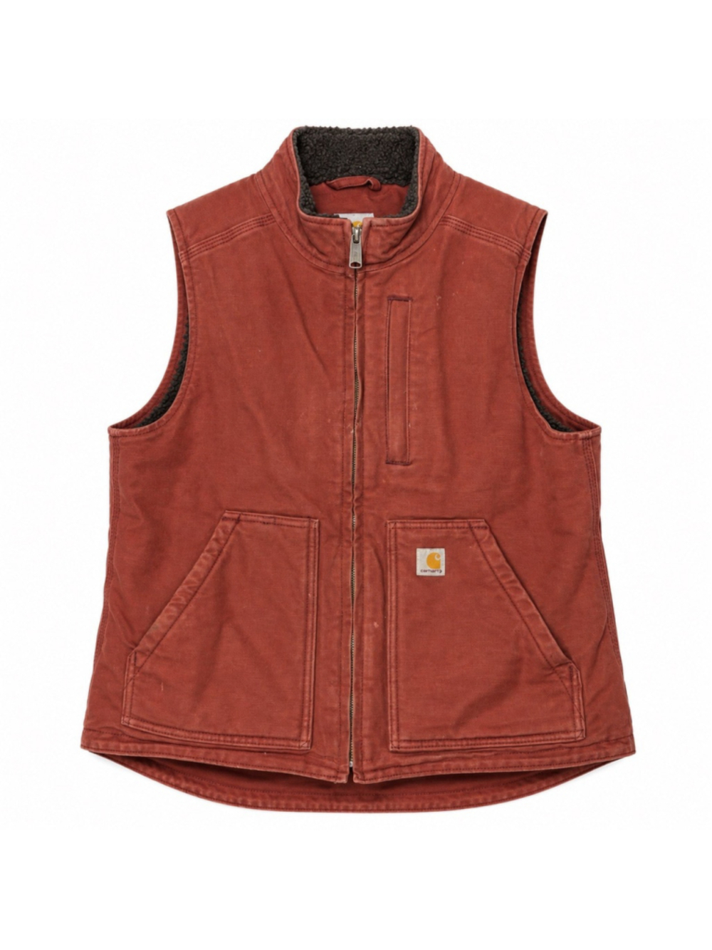 Carhartt Sherpa Lined Duck Canvas Vest Womens Small (4/6) Red Workwear Faded